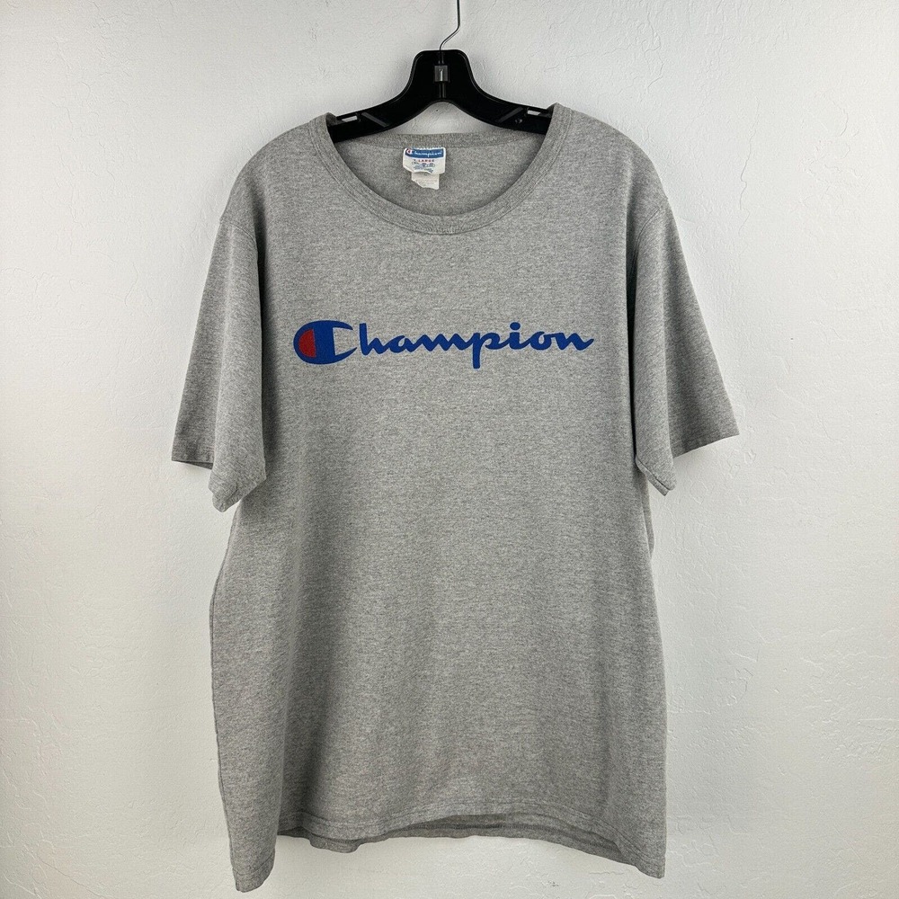 Vintage Champion TShirt Mens XL Gray Blue Basic Logo Streetwear Y2K Gorpcore